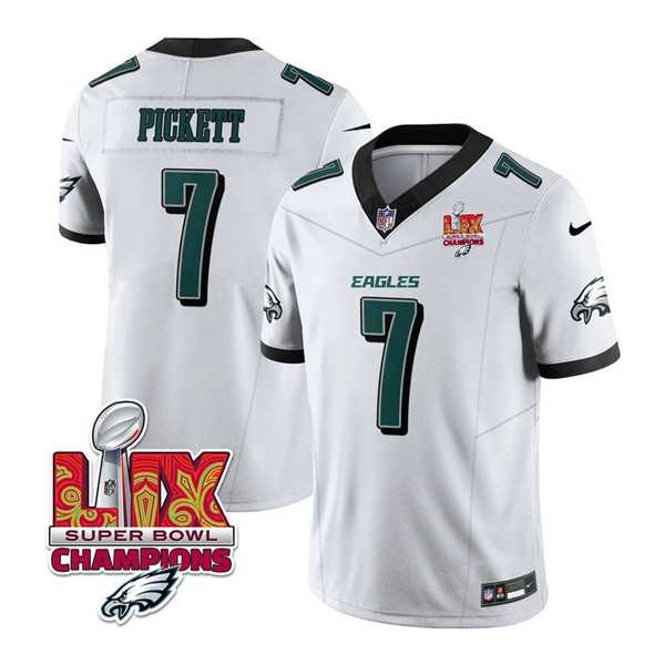 Men & Women & Youth Philadelphia Eagles #7 Kenny Pickett White 2025 Eagles Logo Super Bowl LIX Patch New F.U.S.E. Vapor Limited Stitched Jersey Dzhi